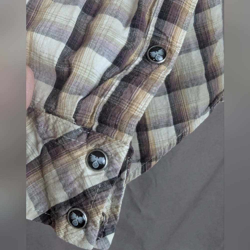 Remetee Small Plaid Cross Button Down Shirt Eagle Buttond - Picture 8 of 15